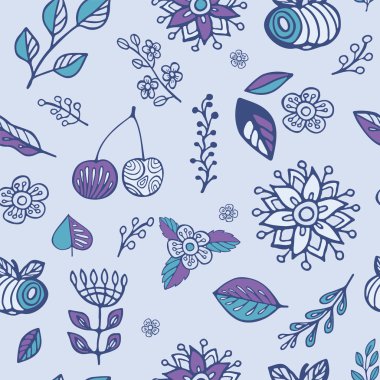 kiraz, elma, yaprak ve çiçek ile meyve stok vektör seti. 