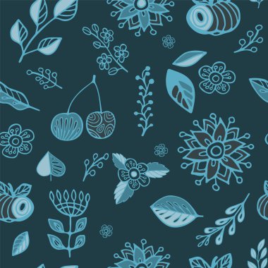 kiraz, elma, yaprak ve çiçek ile meyve stok vektör seti. 