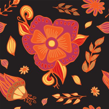 hisse senedi vektör çiçek sorunsuz doodle desen. Dekoratif öğe.