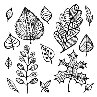 hisse senedi vektör yaprak çizim seti el. Doodle desen