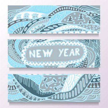 ağaç, boll, kar taneleri ile noel kartı stok vektör seti.