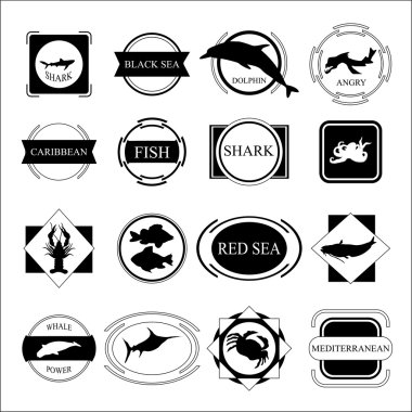 Deniz kümesi. Balık siluet ve çerçeve. hisse senedi vektör