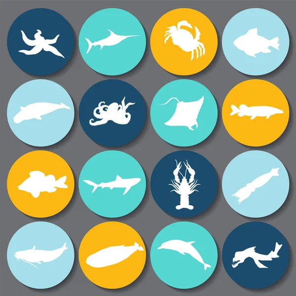 Conjunto de icono de silueta de pescado. vector de stock — Vector de stock