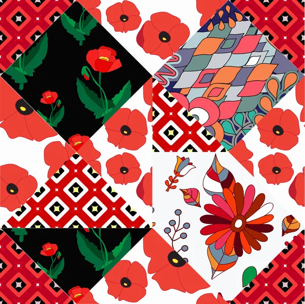 seamless patchwork pattern with flowers - stock vector