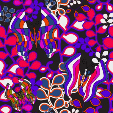 Kelebek ile Seamless modeli. çeşitli kelebek ve yaprakları. v