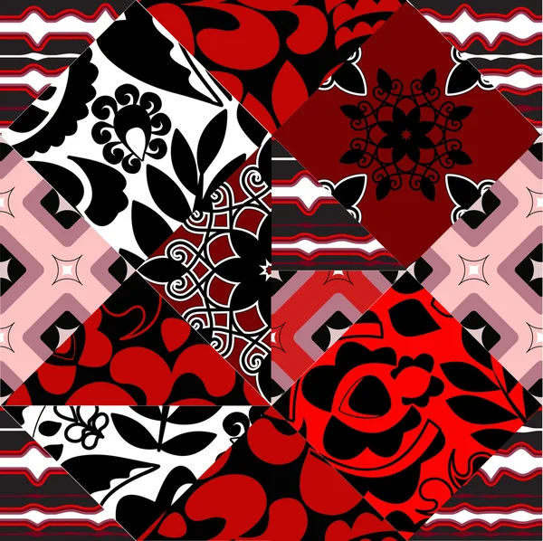 seamless patchwork pattern with flowers - stock vector