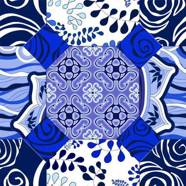 Modèle patchwork sans couture avec des fleurs - vecteur de stock — Image vectorielle