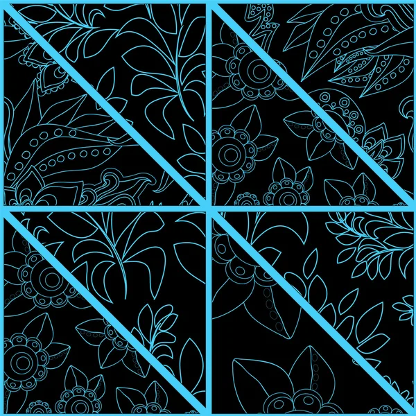 Patrón de patchwork sin costuras con flores - vector de stock — Archivo Imágenes Vectoriales