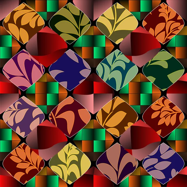 Motif patchwork sans couture avec des fleurs — Image vectorielle