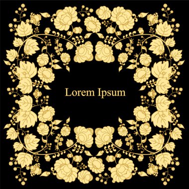 card. poster, brochure template with gold russian  flower.slavs 