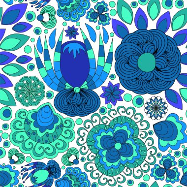 vektör sorunsuz soyut doodle çiçek ve dalga deseni