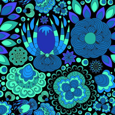 vektör sorunsuz soyut doodle çiçek ve dalga deseni