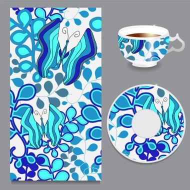 vektör Kupası ve plaka ile Dikişsiz soyut desen. Kelebek bir