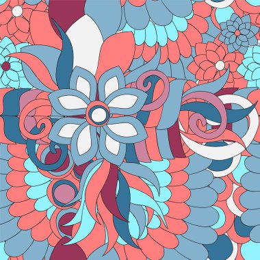 vektör sorunsuz soyut doodle çiçek ve dalga deseni