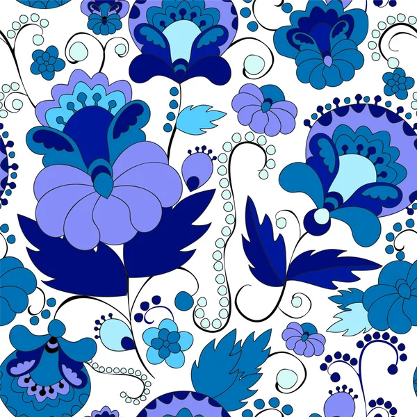 Vecteur sans couture fleur abstraite doodle et motif d'onde — Image vectorielle