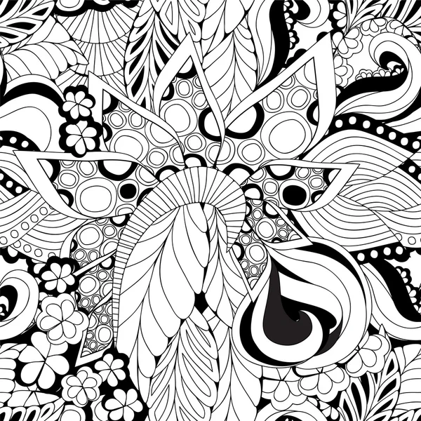 Bezszwowe monochromatyczne streszczenie wektor doodle kwiat i fala — Wektor stockowy
