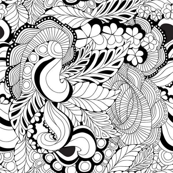 Vector de stock sin costura abstracta flor de garabato monocromo y onda — Vector de stock