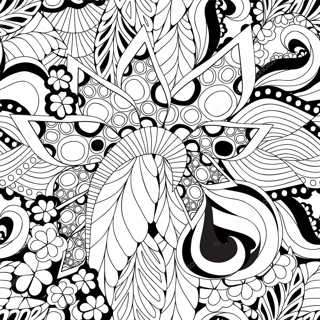 stock vector seamless abstract monochrome doodle flower and wave