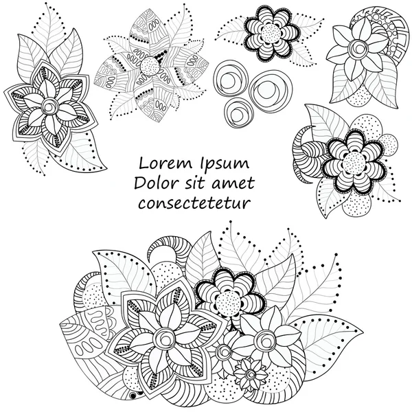 Stok vector floral siyah beyaz desen doodle