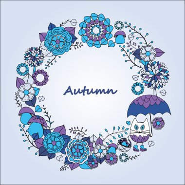 kartı. Poster, kedi, ağaç, şemsiye, mushro ile broşür şablonu