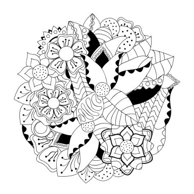 Stok vector floral siyah beyaz desen doodle