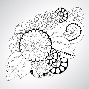 Stok vector floral siyah beyaz desen doodle