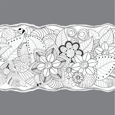 Stok vector floral siyah ve beyaz yırtık pap desenle doodle