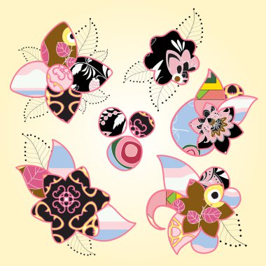 hisse senedi vektör çiçek patchwork deseni kümesi. Rus süsleme