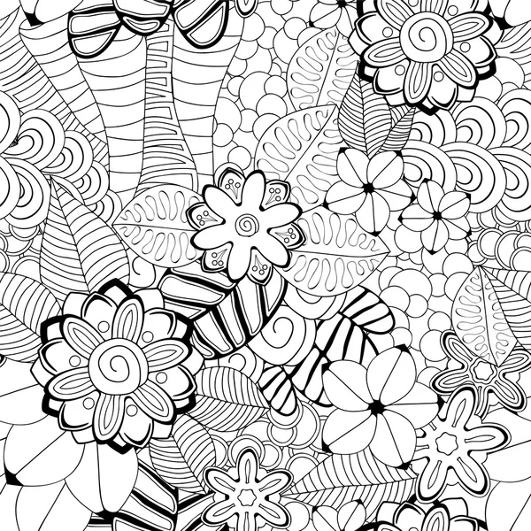 Stock vector floral black and white doodle pattern — Stock Vector