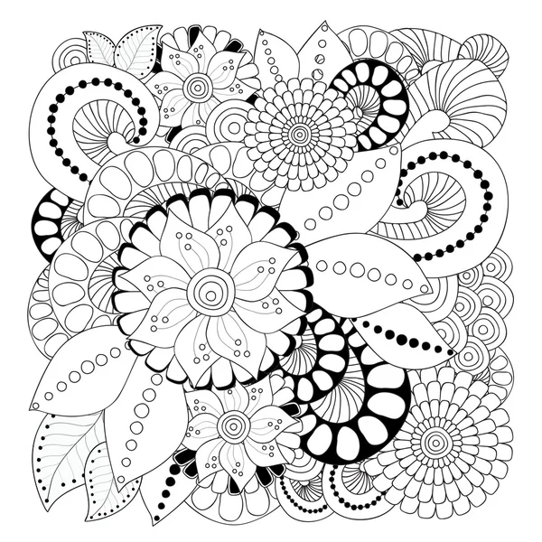 Stock vector floral black and white doodle pattern — Stock Vector