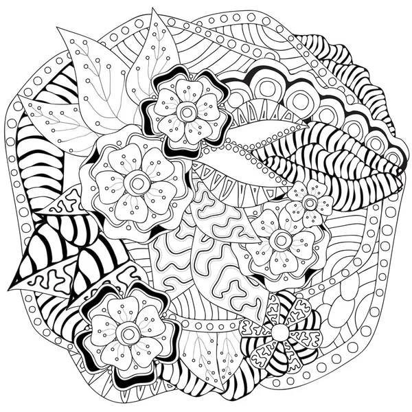 Estoque vetor floral padrão doodle preto e branco — Vetor de Stock