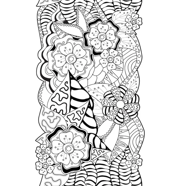 Stock vector floral black and white doodle pattern. border — Stock Vector