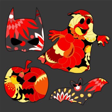 Yarasa, hayalet, kabak ile halloween simgelerin ayarlayın. vektör illustra