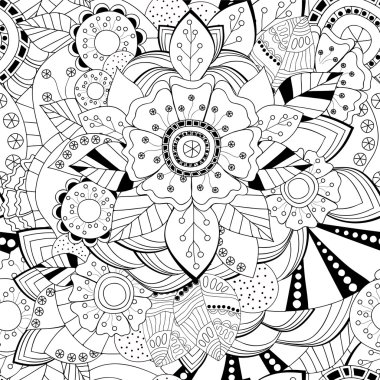 hisse senedi vektör sorunsuz çiçek siyah beyaz doodle desen.