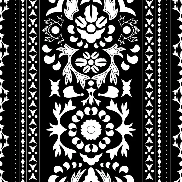 Estoque vetor sem costura floral preto e branco doodle padrão. riz —  Vetores de Stock