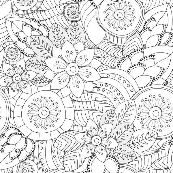 Stock vector seamless floral black and white doodle pattern. — Stock Vector