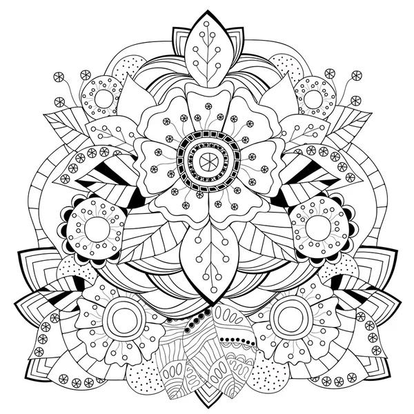 Stok vector floral siyah beyaz desen doodle. Kenarlık