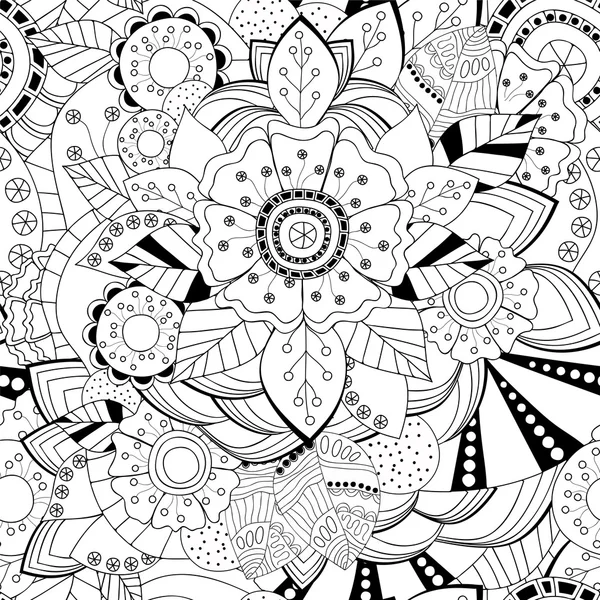 Stock vector seamless floral black and white doodle pattern. — Stock Vector