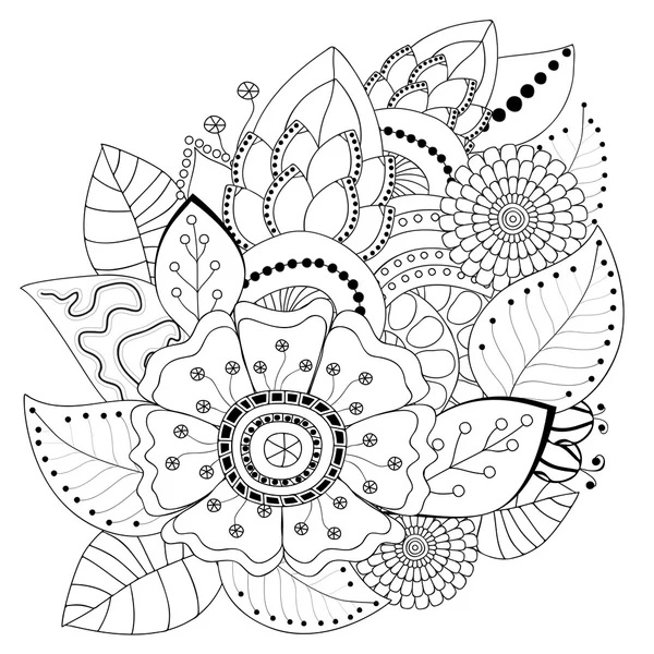 Lager vektor blommiga svarta och vita doodle mönster. — Stock vektor
