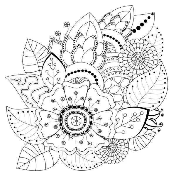 Stok vector floral siyah beyaz desen doodle.