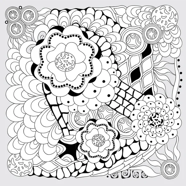 Vecteur de stock motif de gribouillage floral noir et blanc sans couture . — Image vectorielle