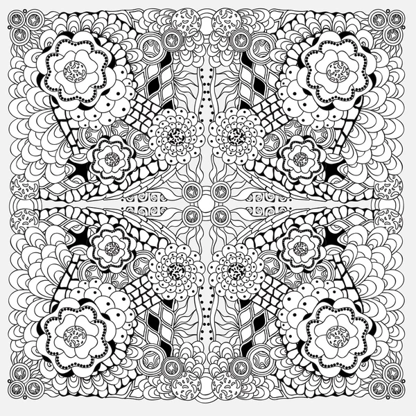 Stock Vector nahtlose florale schwarz-weiße Doodle-Muster. — Stockvektor