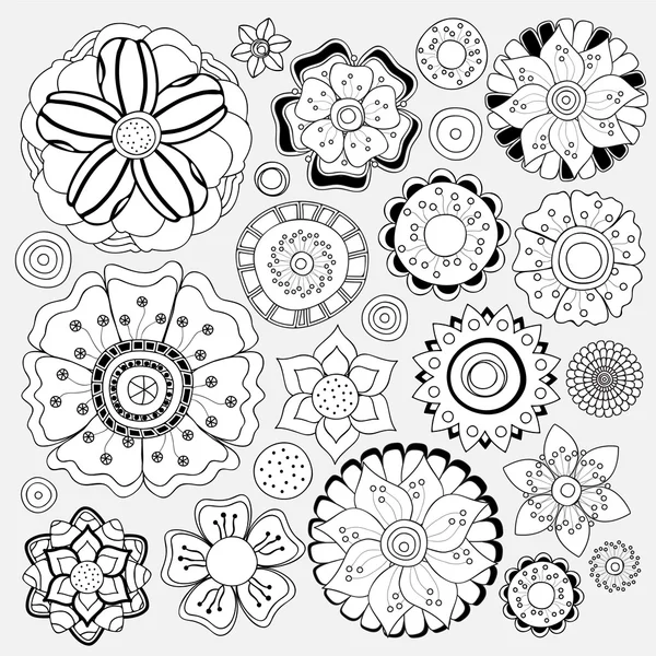 Lager vektor blommiga svarta och vita doodle pattern.isolated flöde — Stock vektor