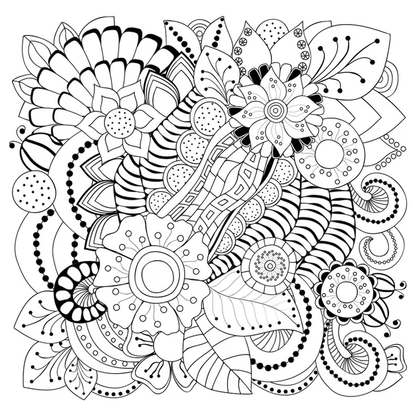 Estoque vetor floral padrão doodle preto e branco. fronteira — Vetor de Stock