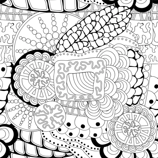 Wektor bezszwowe kwiatowy doodle czarno-biały wzór. — Wektor stockowy