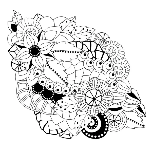 Wektor wzór kwiatowy doodle czarno-biały. granica — Wektor stockowy