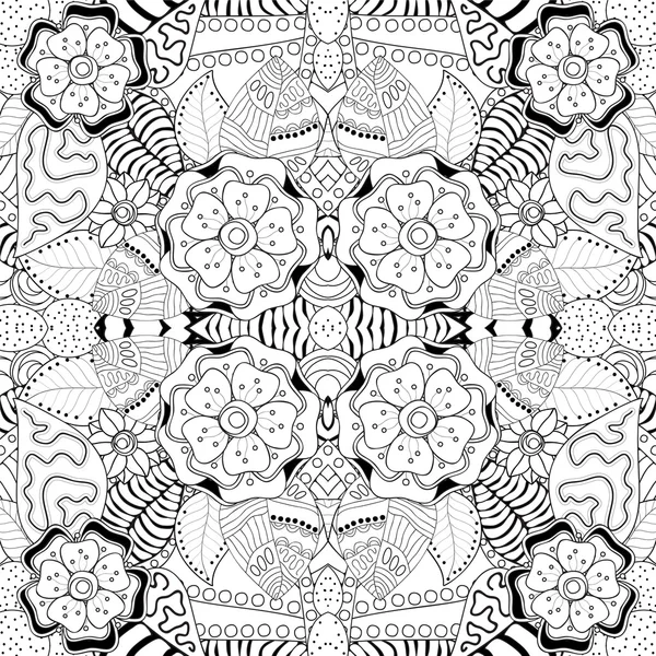 Vecteur de stock motif de gribouillage floral noir et blanc sans couture . — Image vectorielle