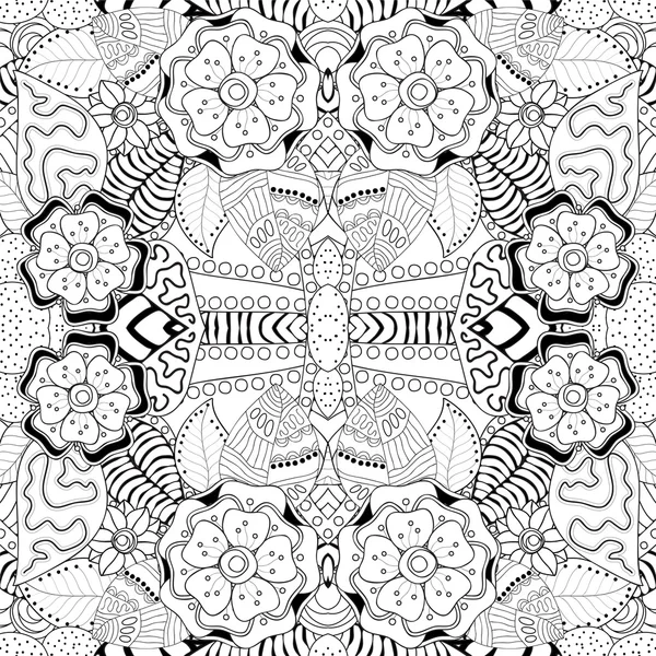 Stock vector seamless floral black and white doodle pattern. — Stock Vector