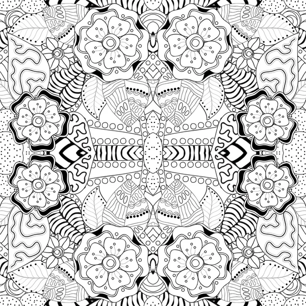 Stoc vector fără sudură floral negru și alb doodle model . — Vector de stoc