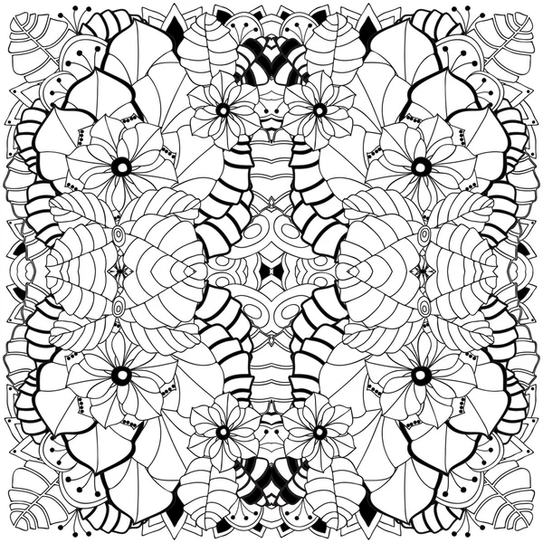 Stock vector seamless floral black and white doodle pattern. — Stock Vector